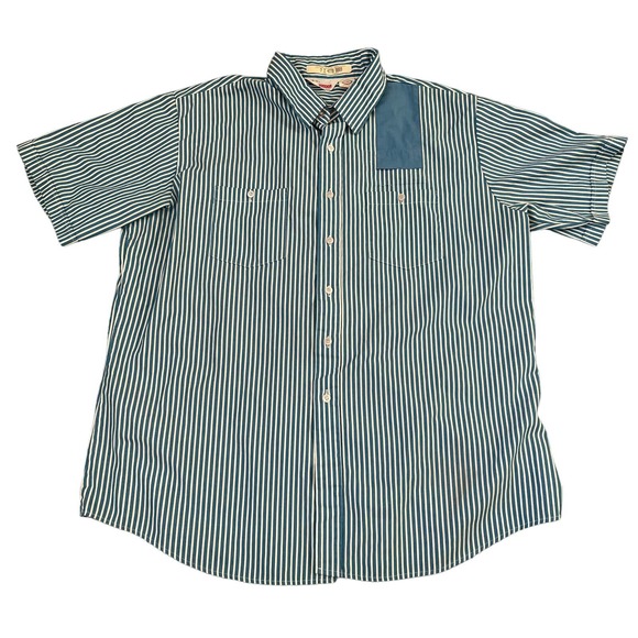 Vintage Asian Man Records Unitog USA Made XL Uniform Striped Button Up Shirt VTG - Picture 2 of 6